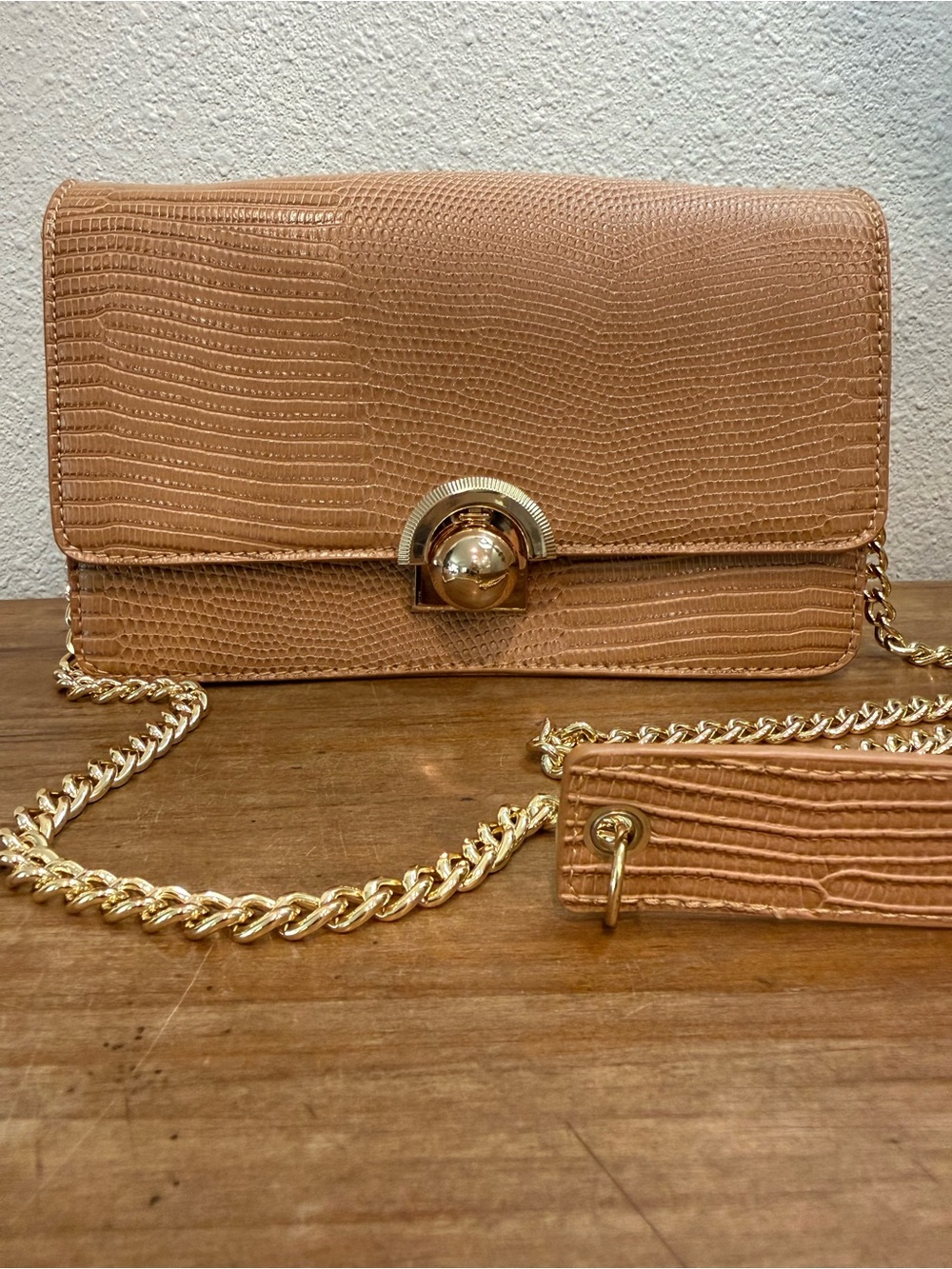 ASOS Design Brown Lizard Embossed Chain Crossbody Shoulder Bag NWOT